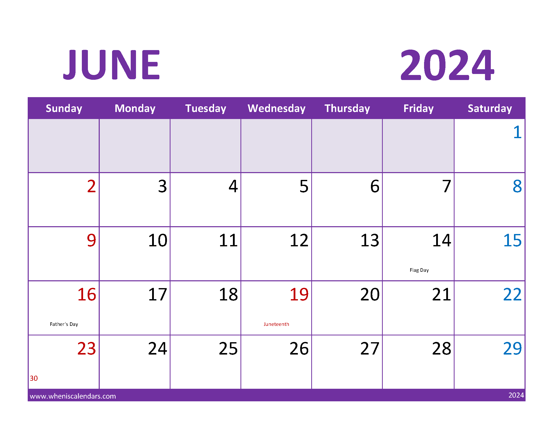 Blank June 2024 Calendar Free Monthly Calendar