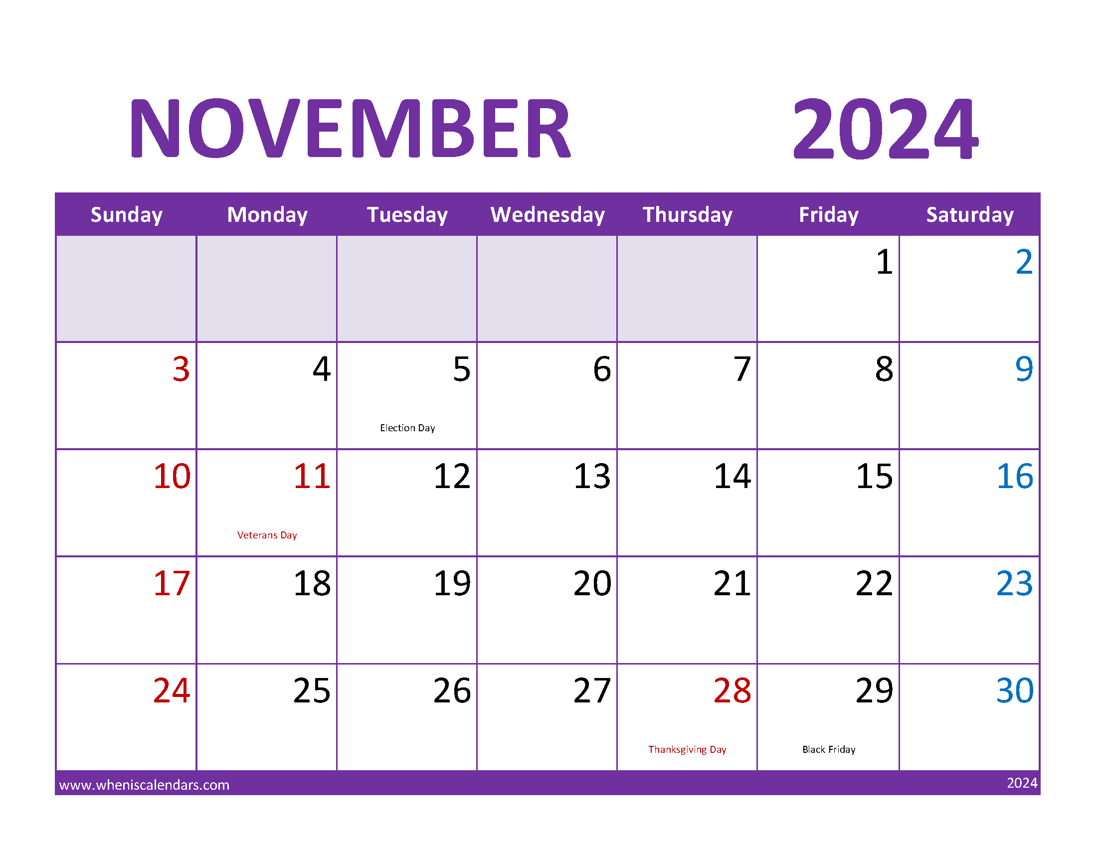 Blank November 2024 Calendar Free Monthly Calendar