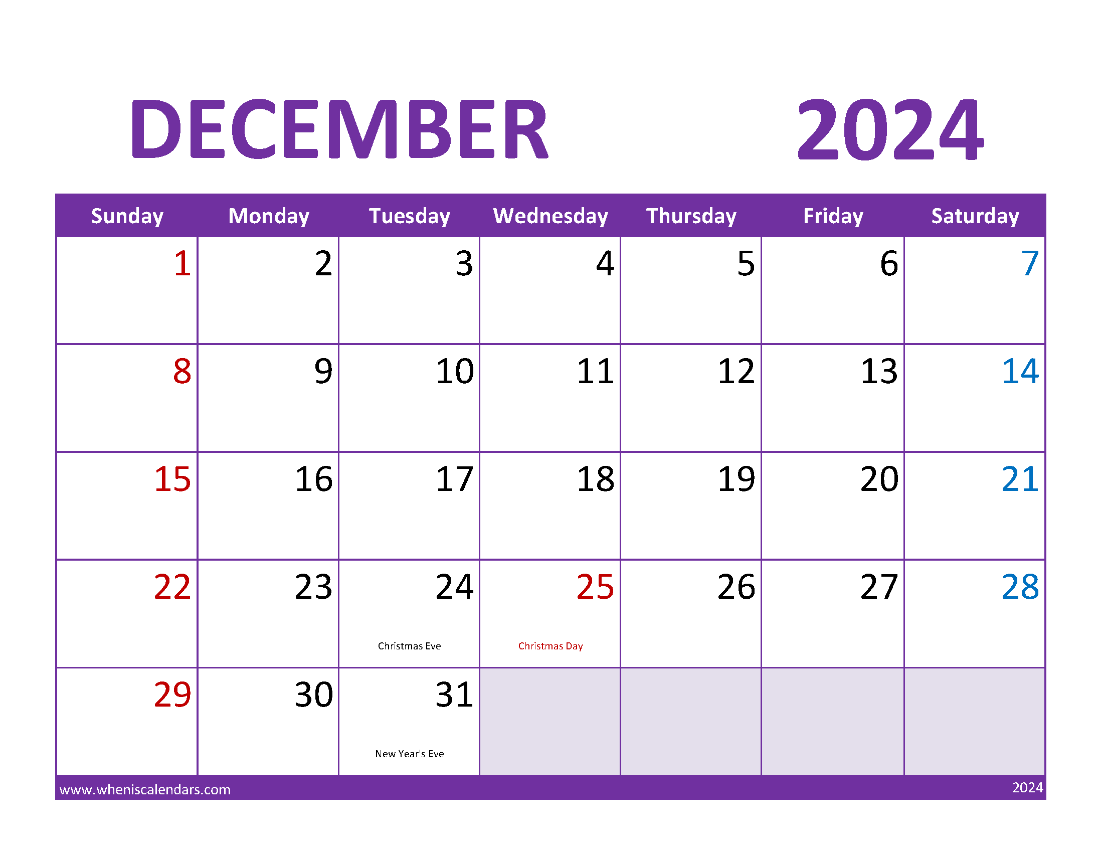 Blank December 2024 Calendar Free Monthly Calendar