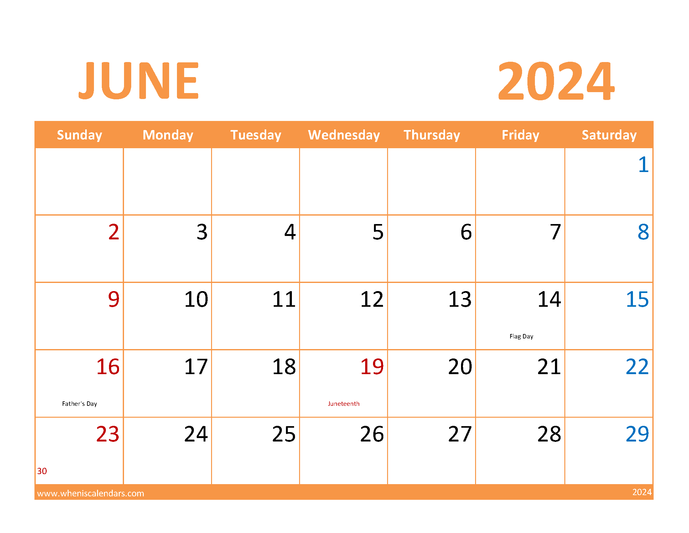 June Blank Calendar 2024 Printable Monthly Calendar