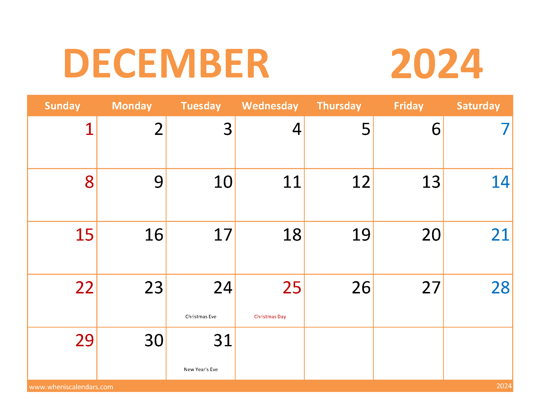 December Blank Calendar 2024 Printable Monthly Calendar