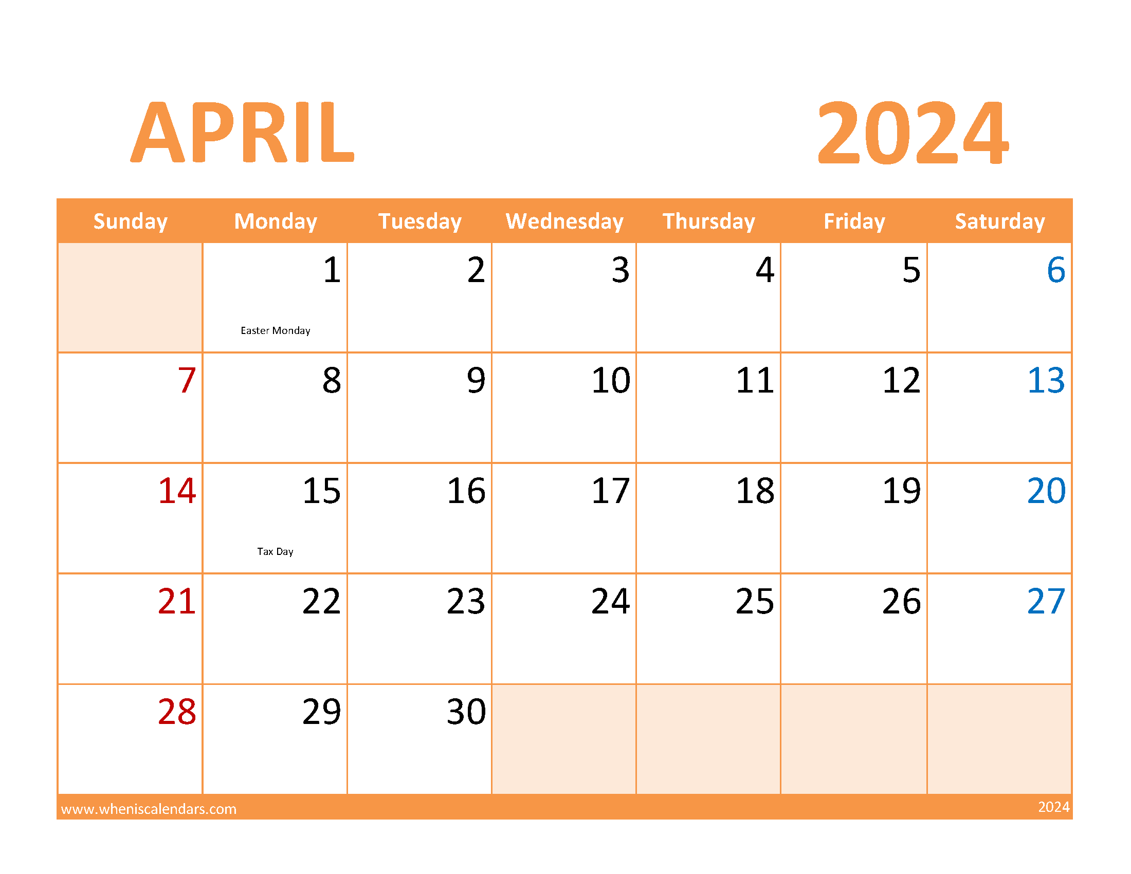 Printable April monthly Calendar 2024 Monthly Calendar