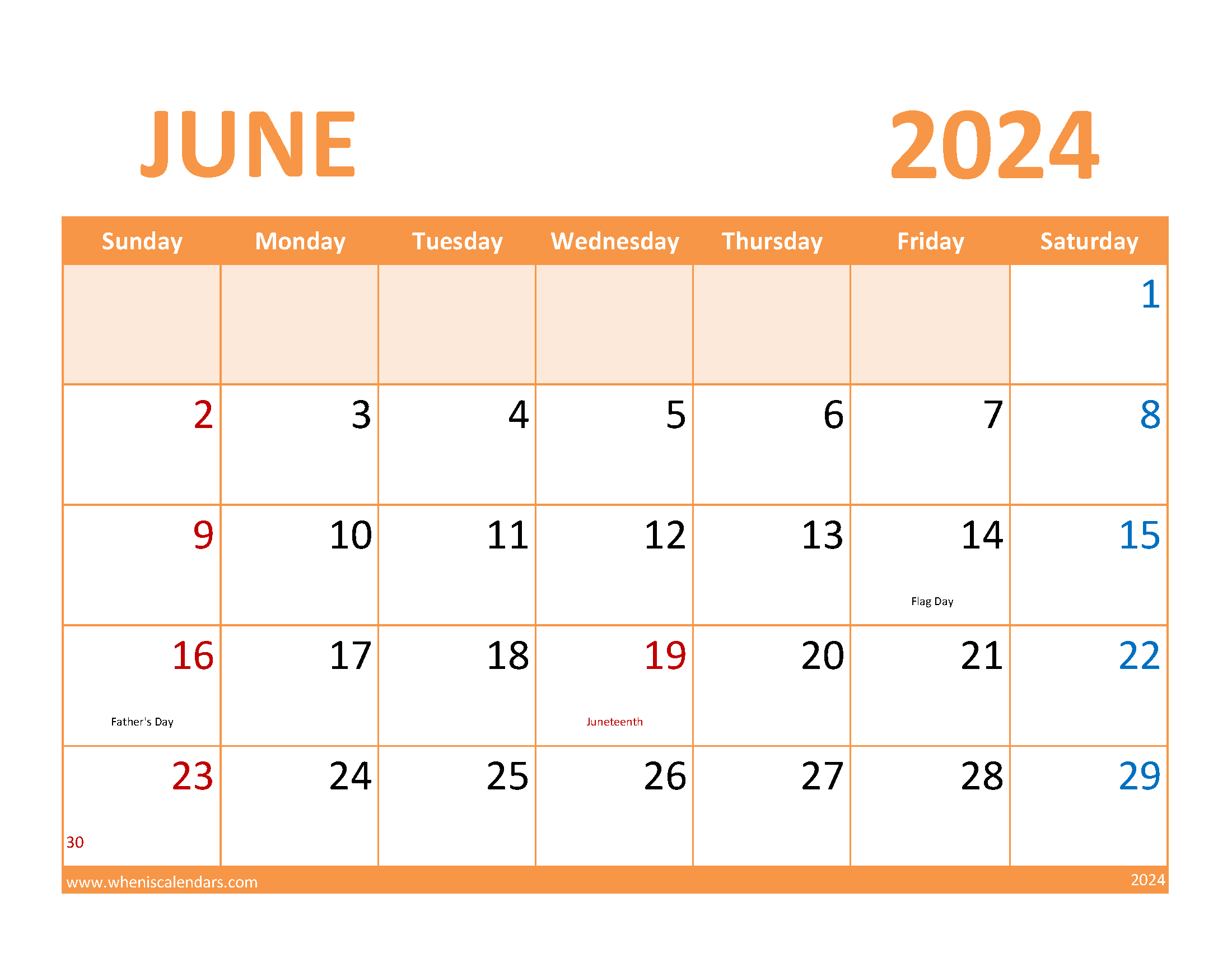 Printable June monthly Calendar 2024 Monthly Calendar