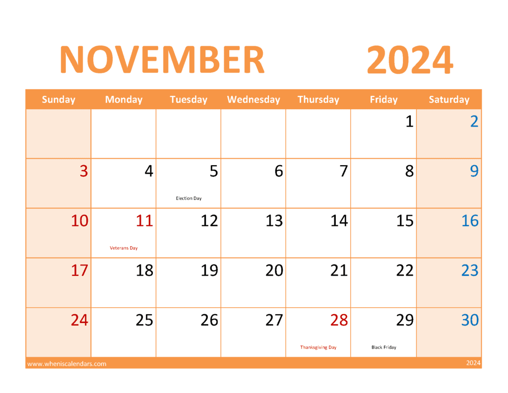 November 2024 Blank Printable Calendar Monthly Calendar
