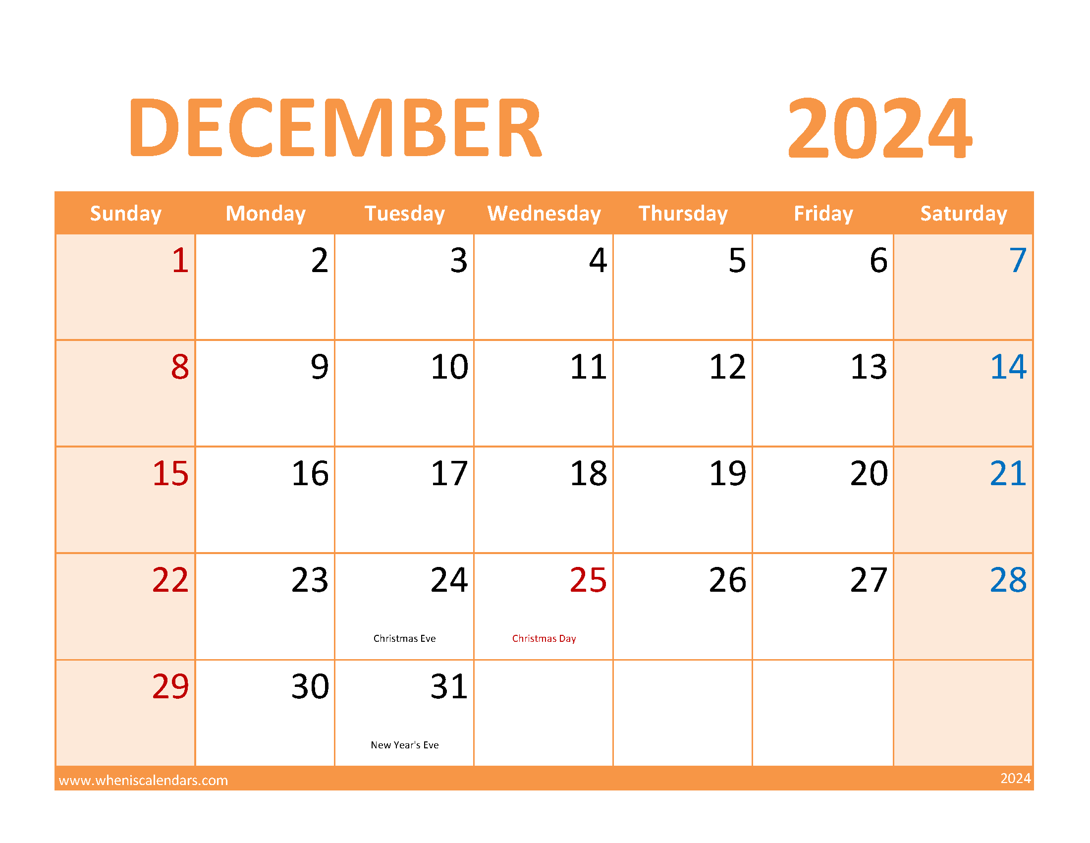2024 Blank December Calendar to print Monthly Calendar