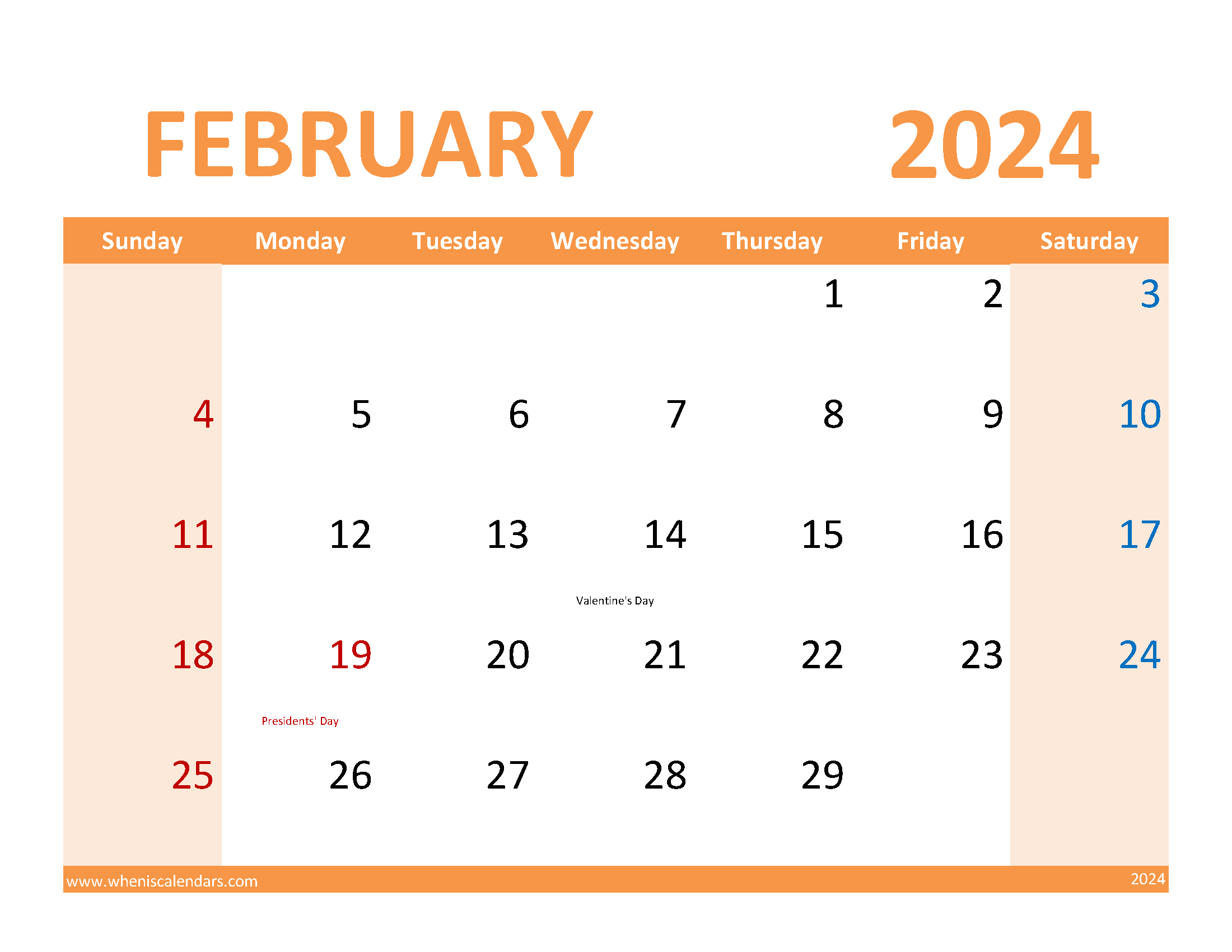 2024 February schedule Template Monthly Calendar