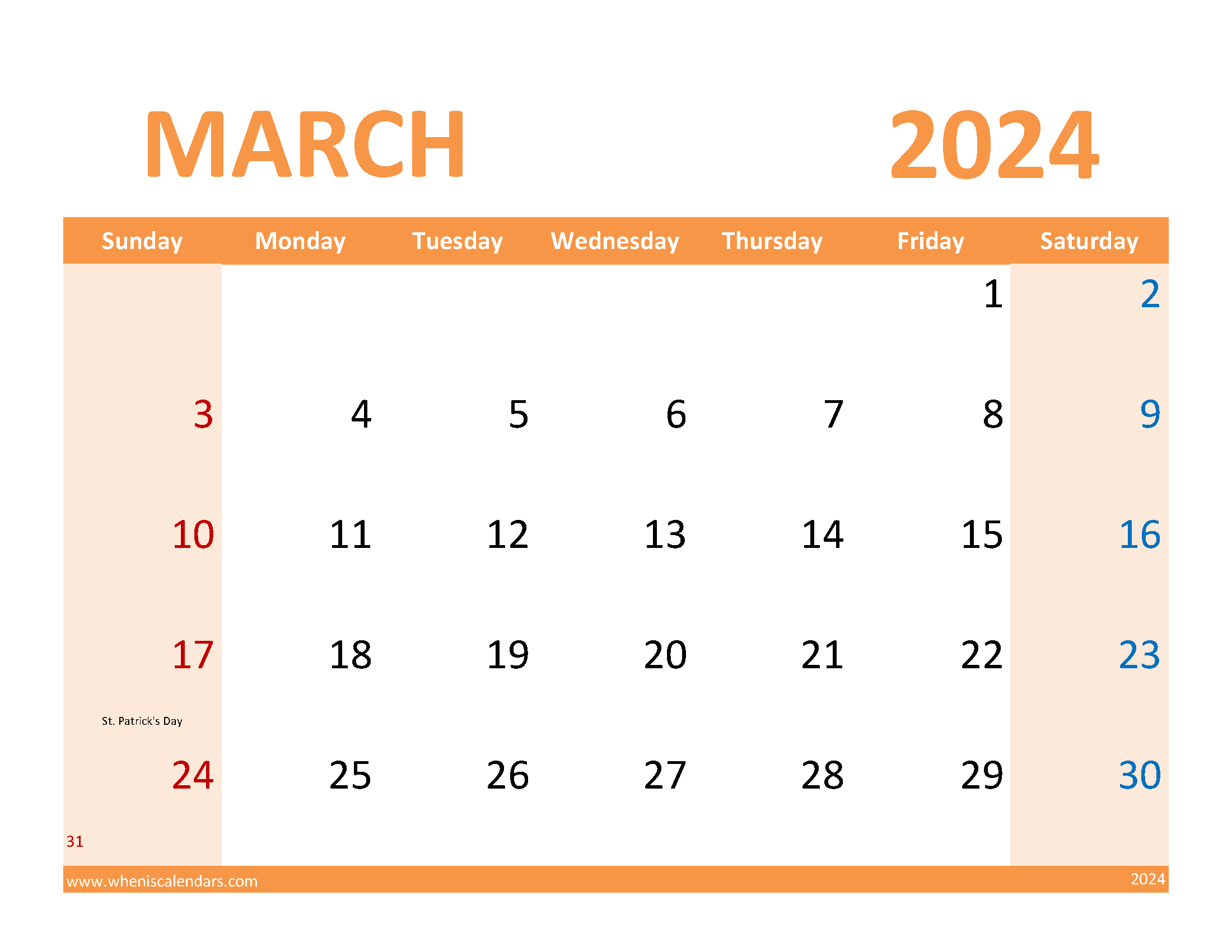 2024 March schedule Template Monthly Calendar
