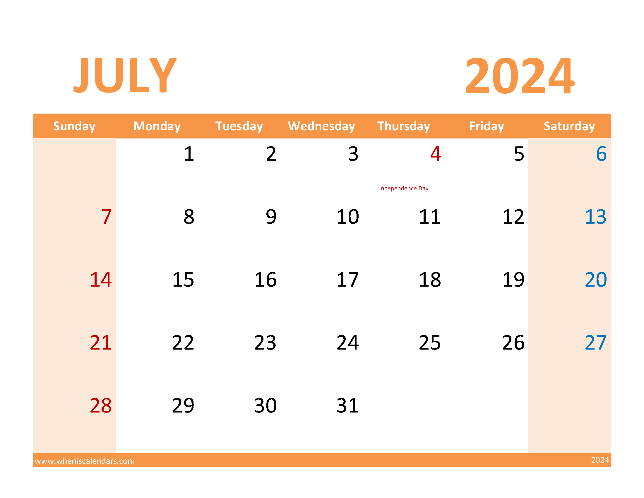 2024 July schedule Template Monthly Calendar