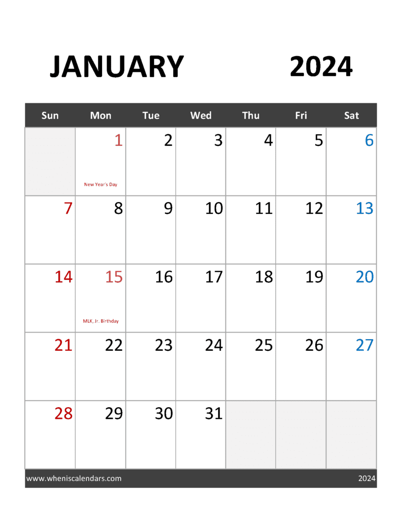 Download Blank Calendar January 2024 Free Printable Letter Vertical J4092