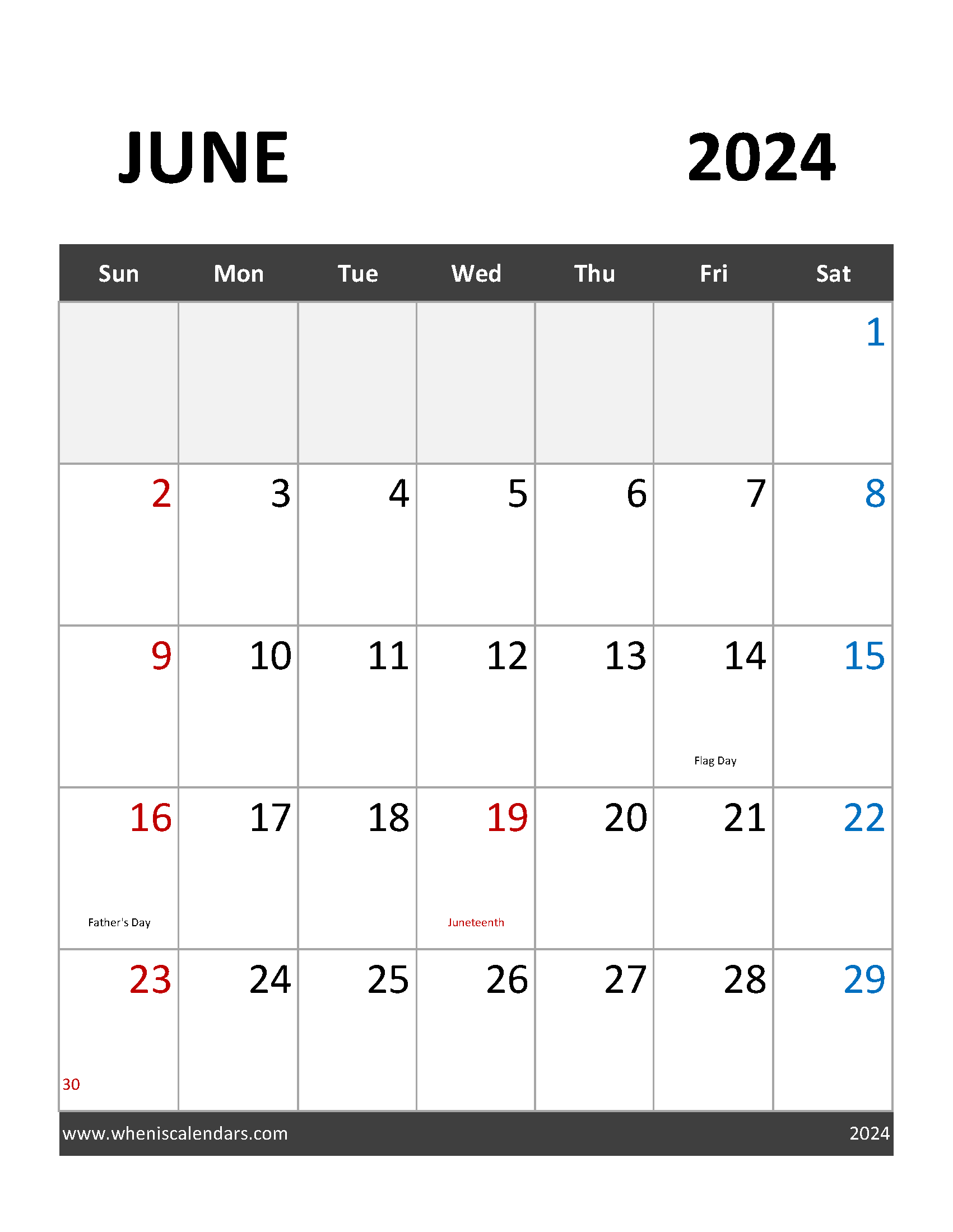 Printable Calendar Template June 2024 Monthly Calendar