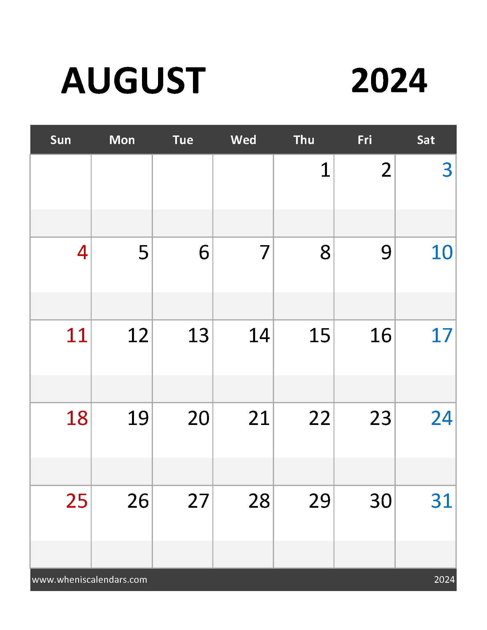 large Printable August 2024 Calendar Monthly Calendar