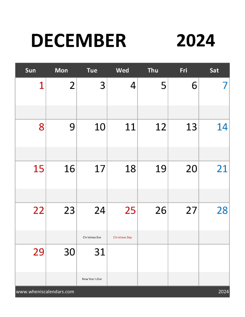 Dec 2024 Calendar Printable Free Monthly Calendar