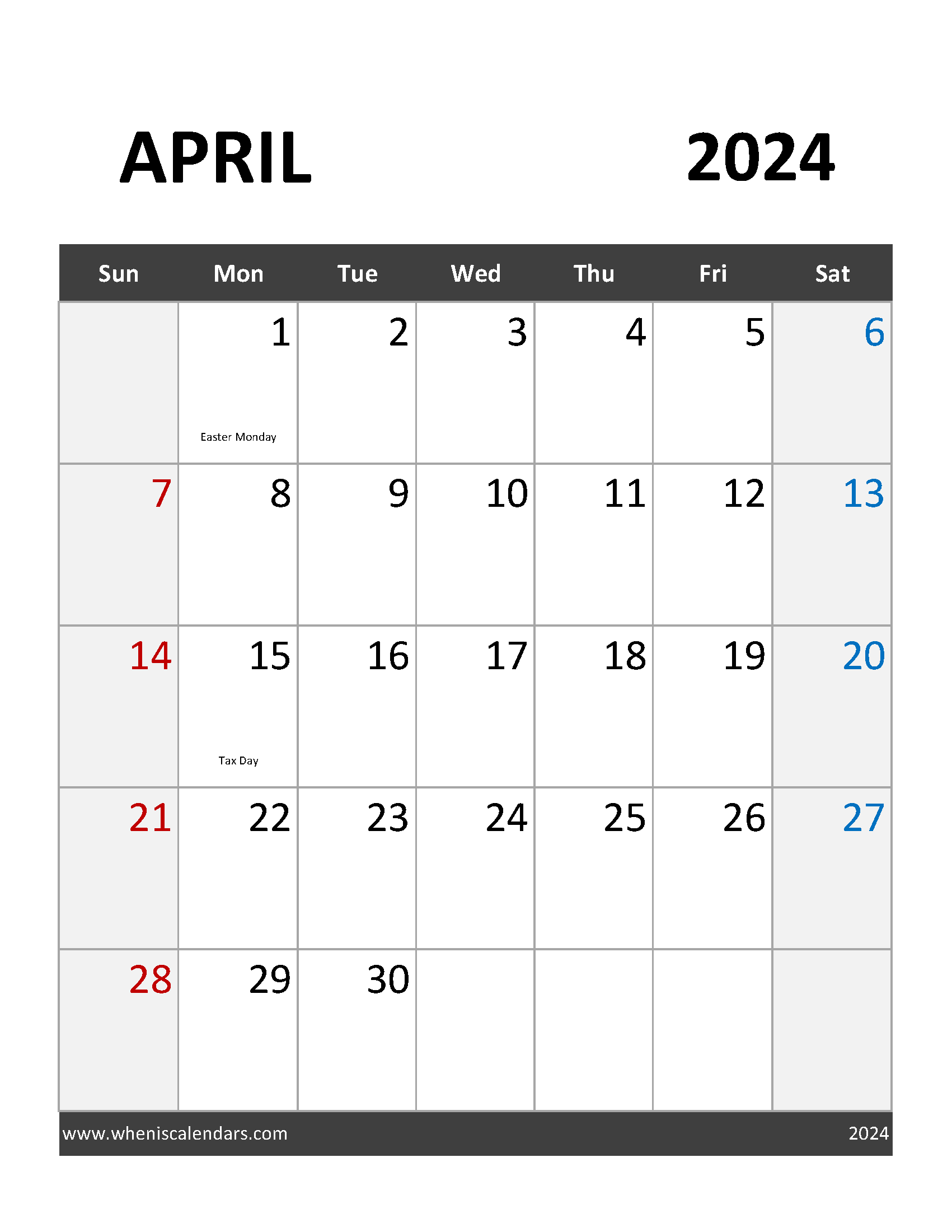 editable April 2024 Calendar Template Monthly Calendar