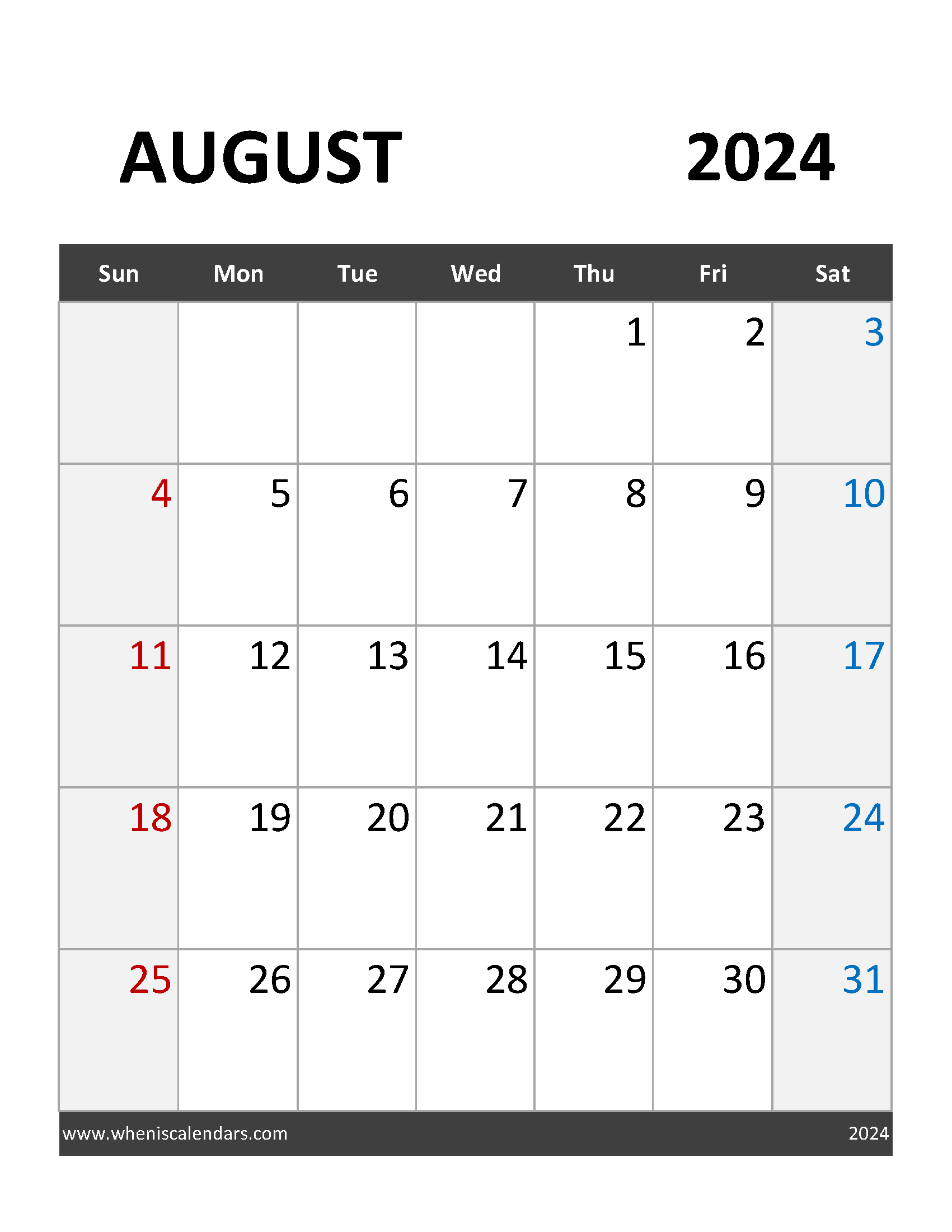 editable August 2024 Calendar Template Monthly Calendar