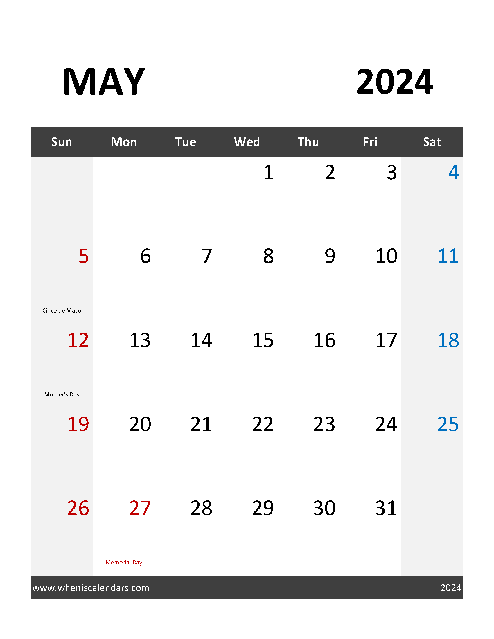 May 2024 monthly Printable Calendar Monthly Calendar