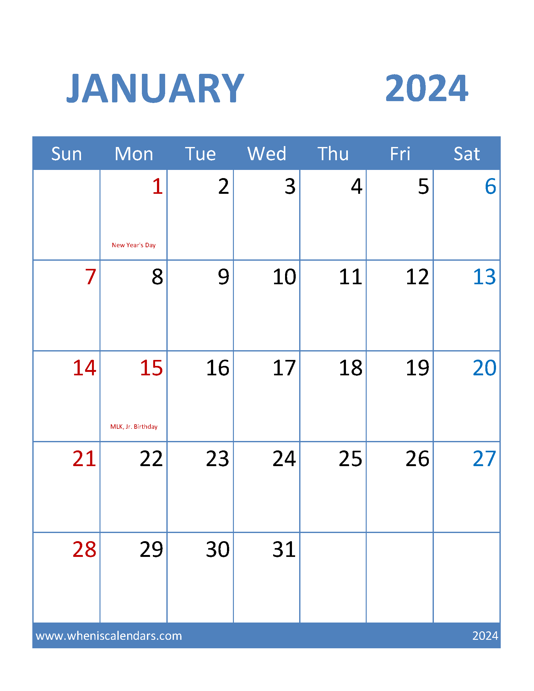 January Holidays Calendar 2024 Monthly Calendar