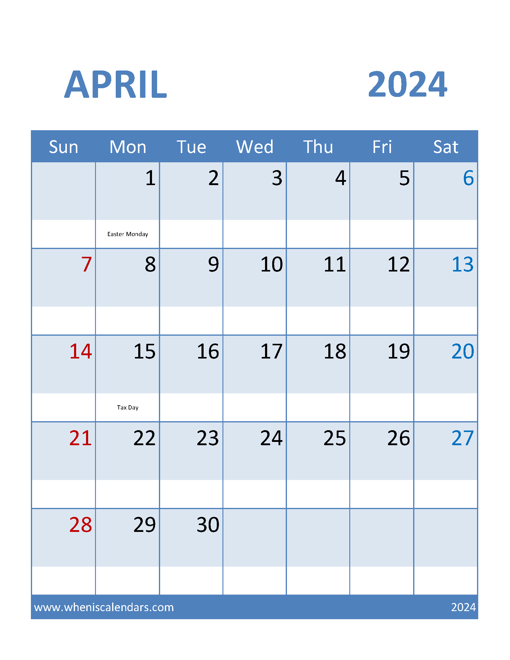 Apr 2024 print Calendar Monthly Calendar