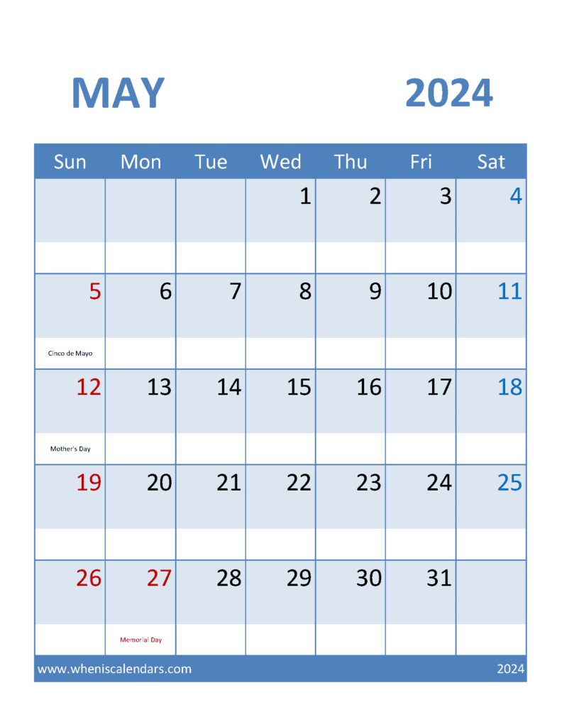 May 2024 Calendar excel M54097