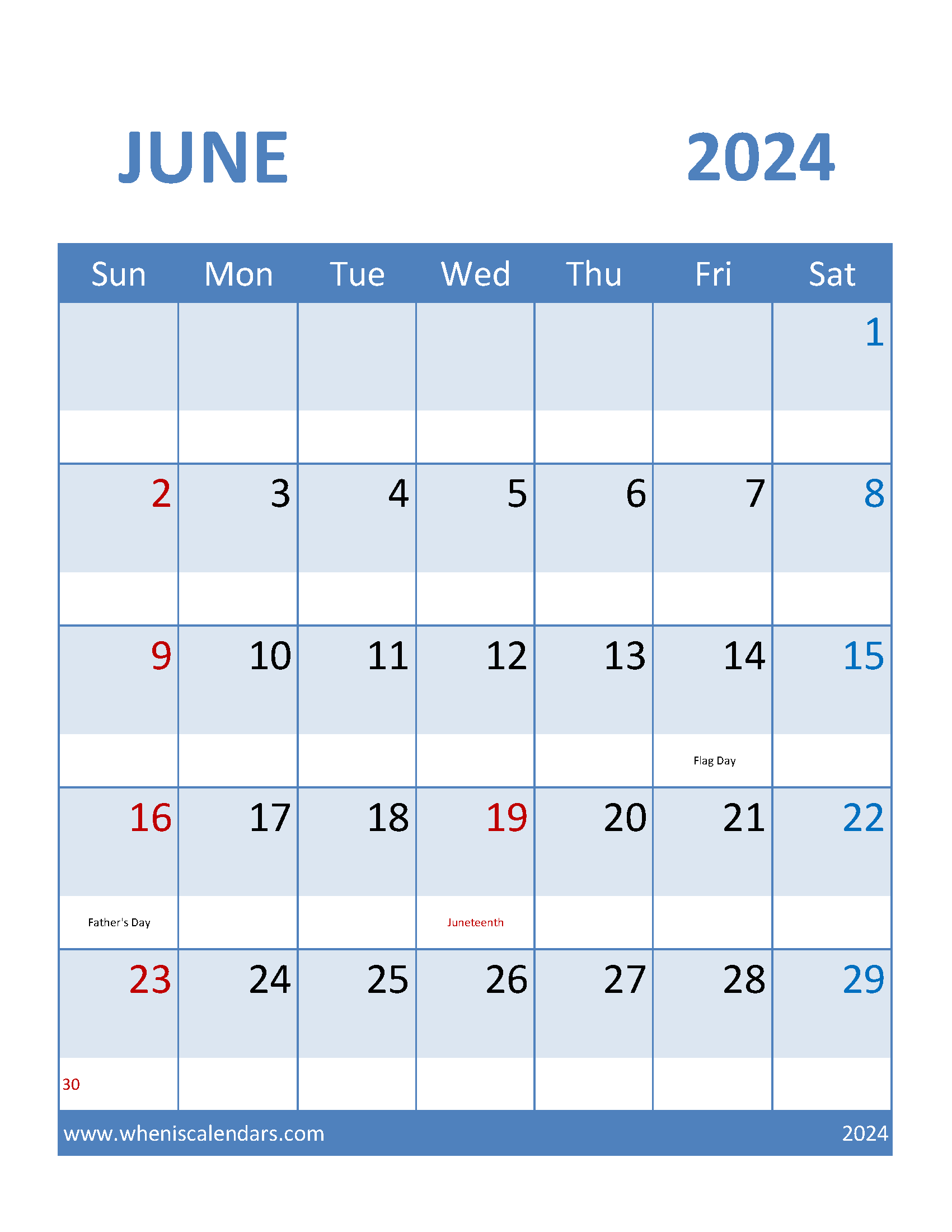 Jun 2024 print Calendar Monthly Calendar