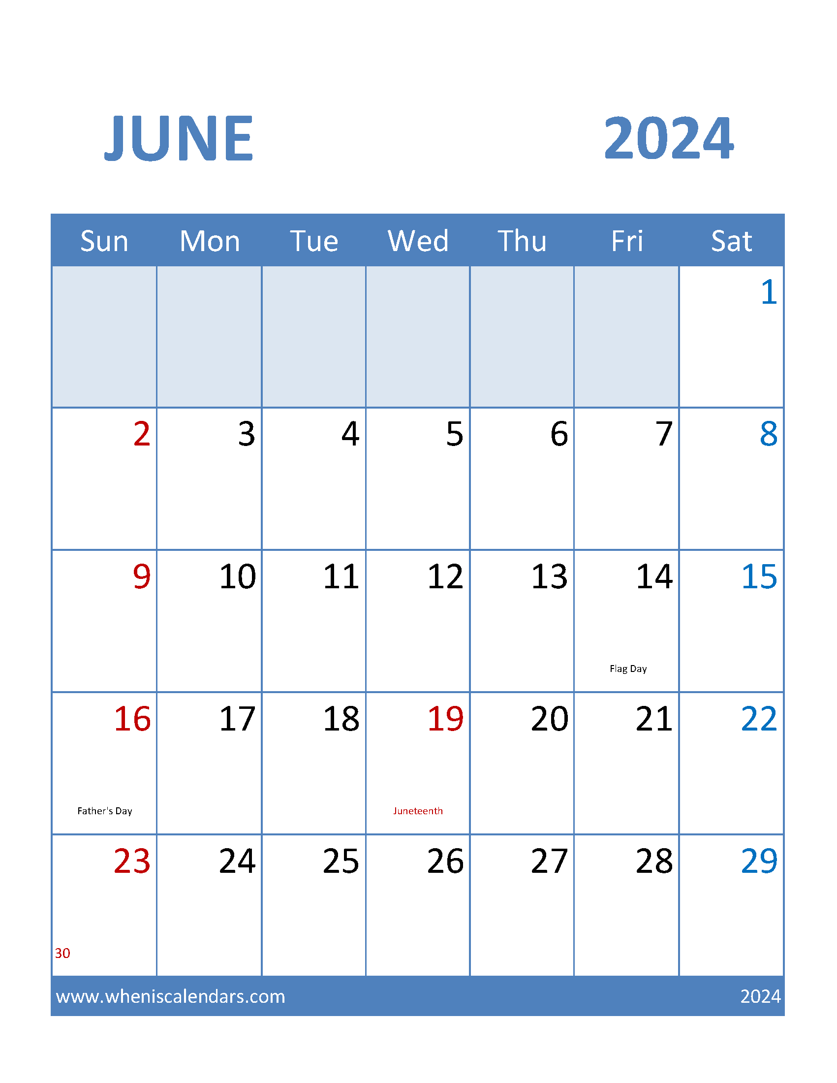 Calendar Printable June 2024 Monthly Calendar