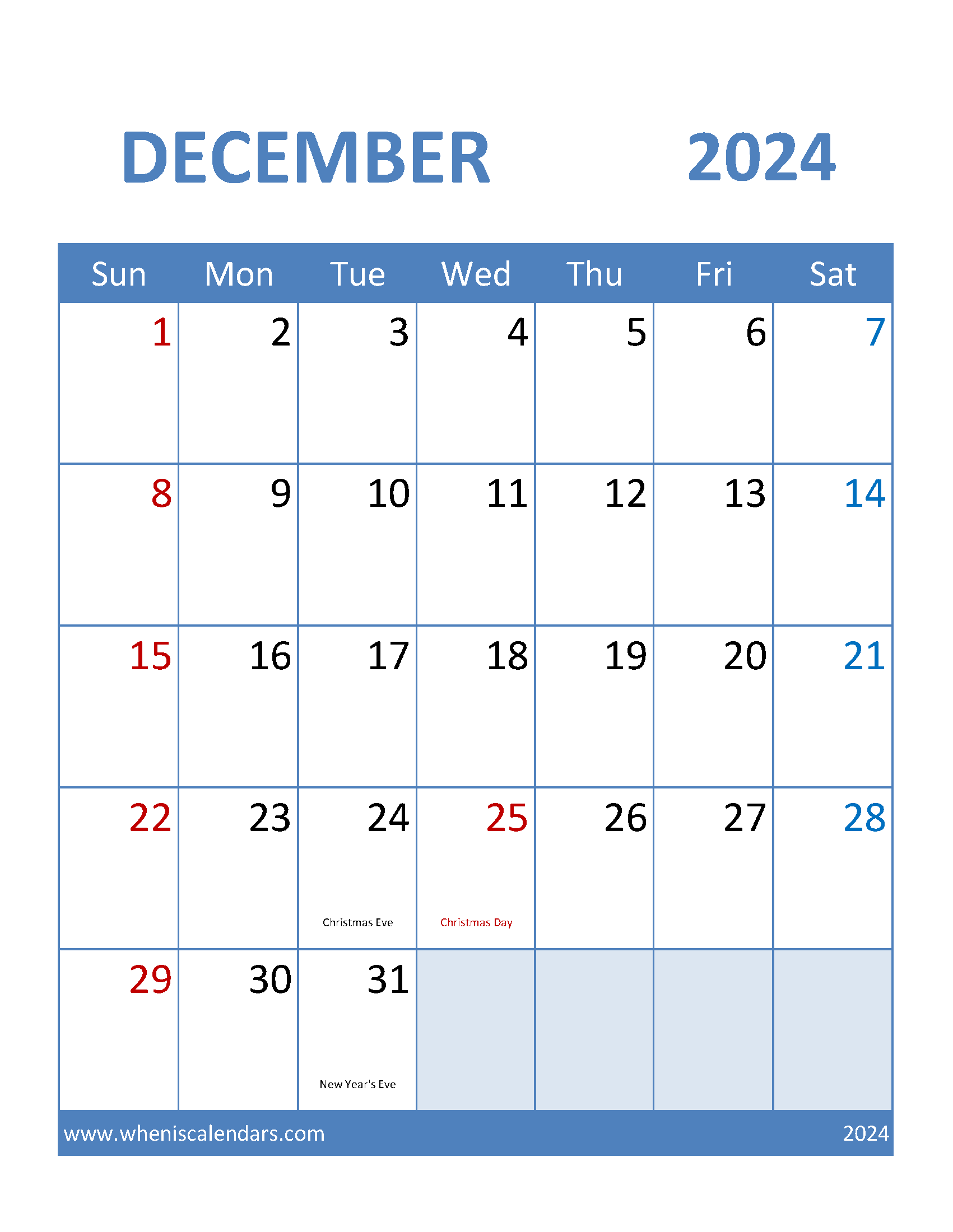 Calendar Printable December 2024 Monthly Calendar