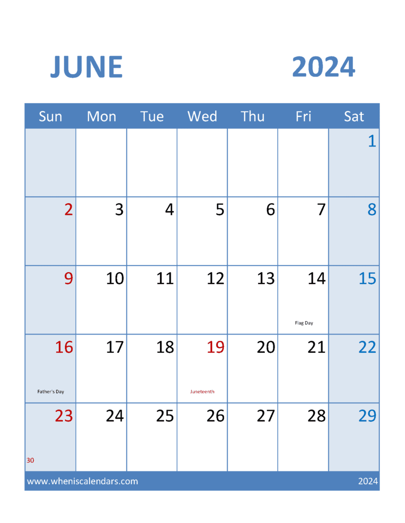 Calendar Template June 2024 editable J64379