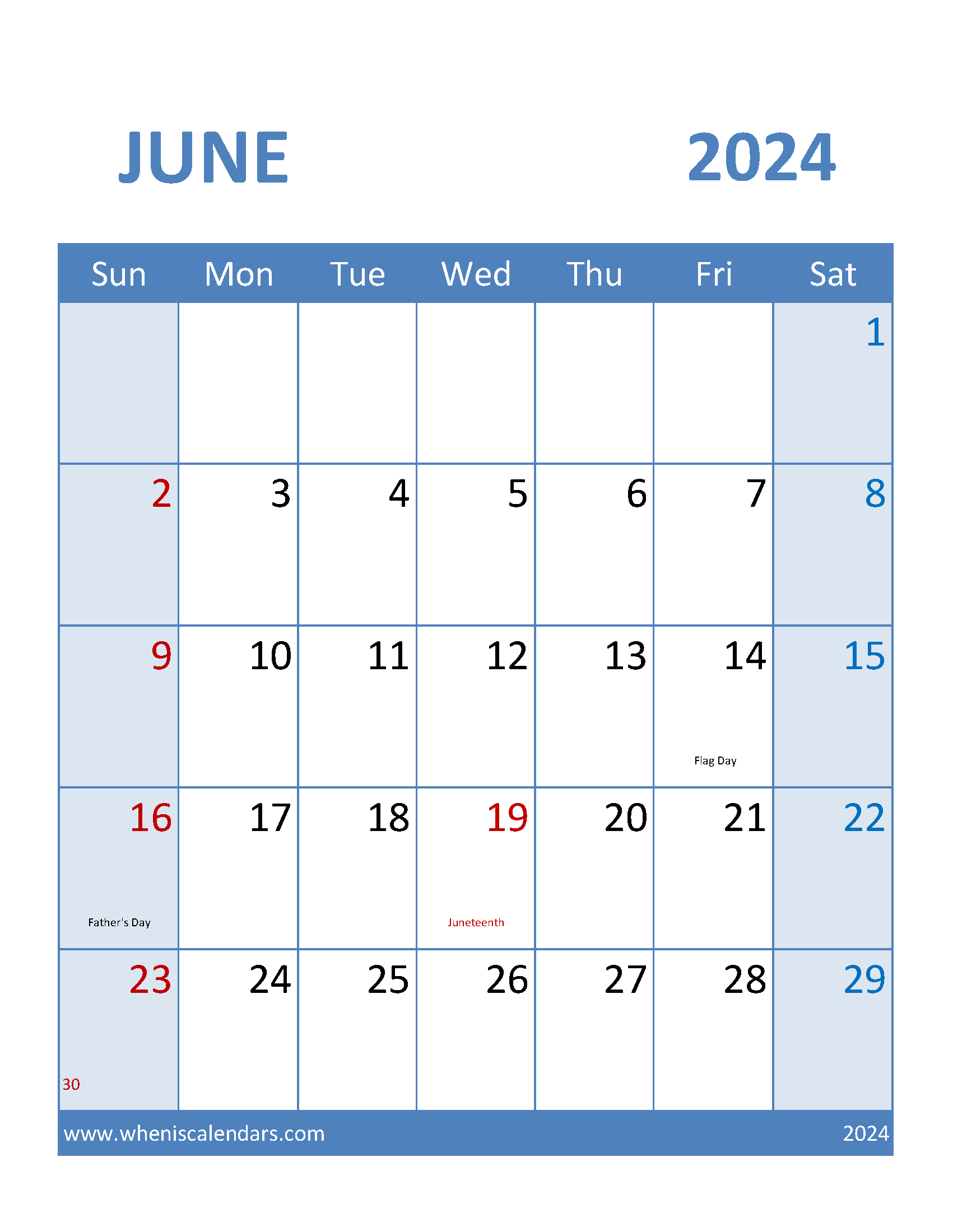 Calendar Template June 2024 editable Monthly Calendar