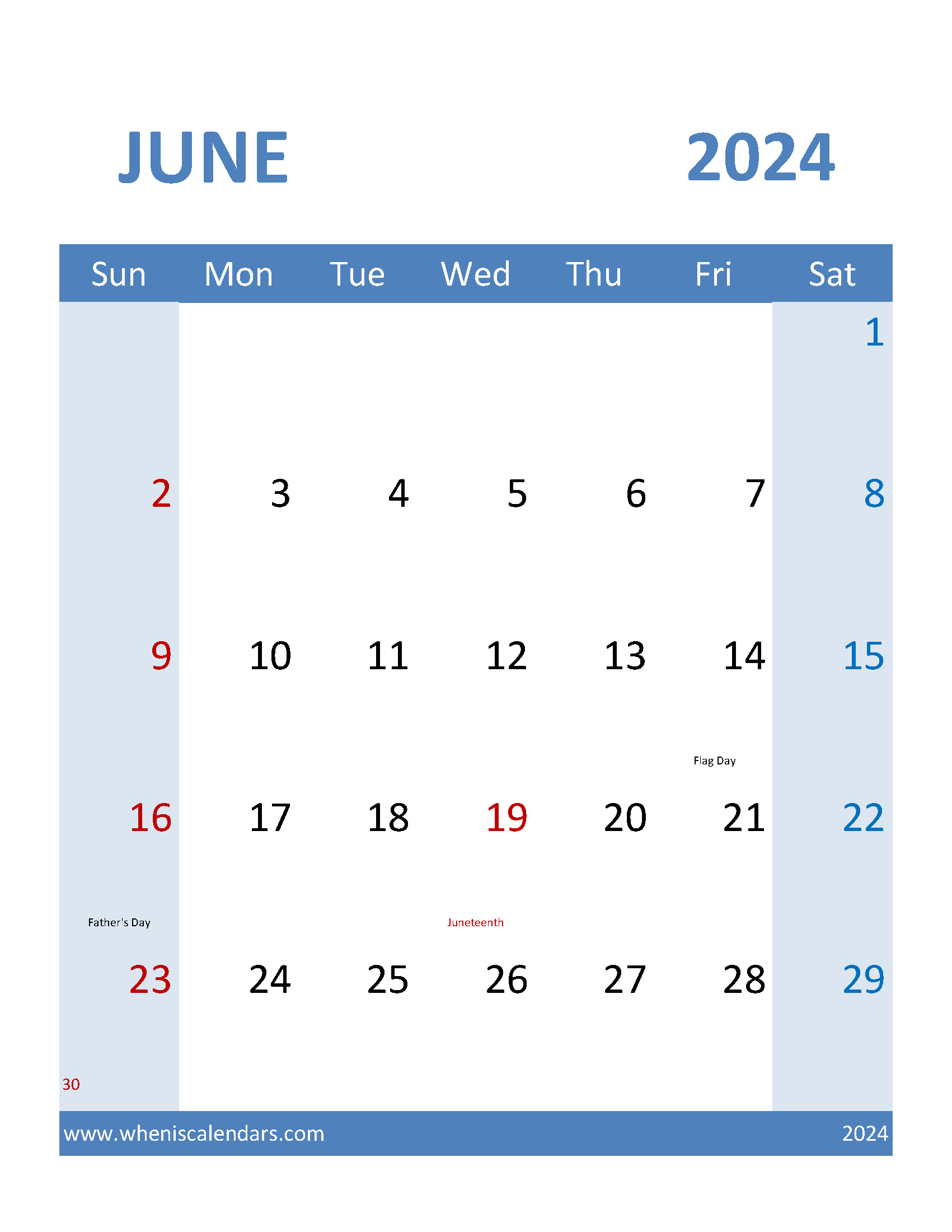 Calendar Free Printable June 2024 Monthly Calendar