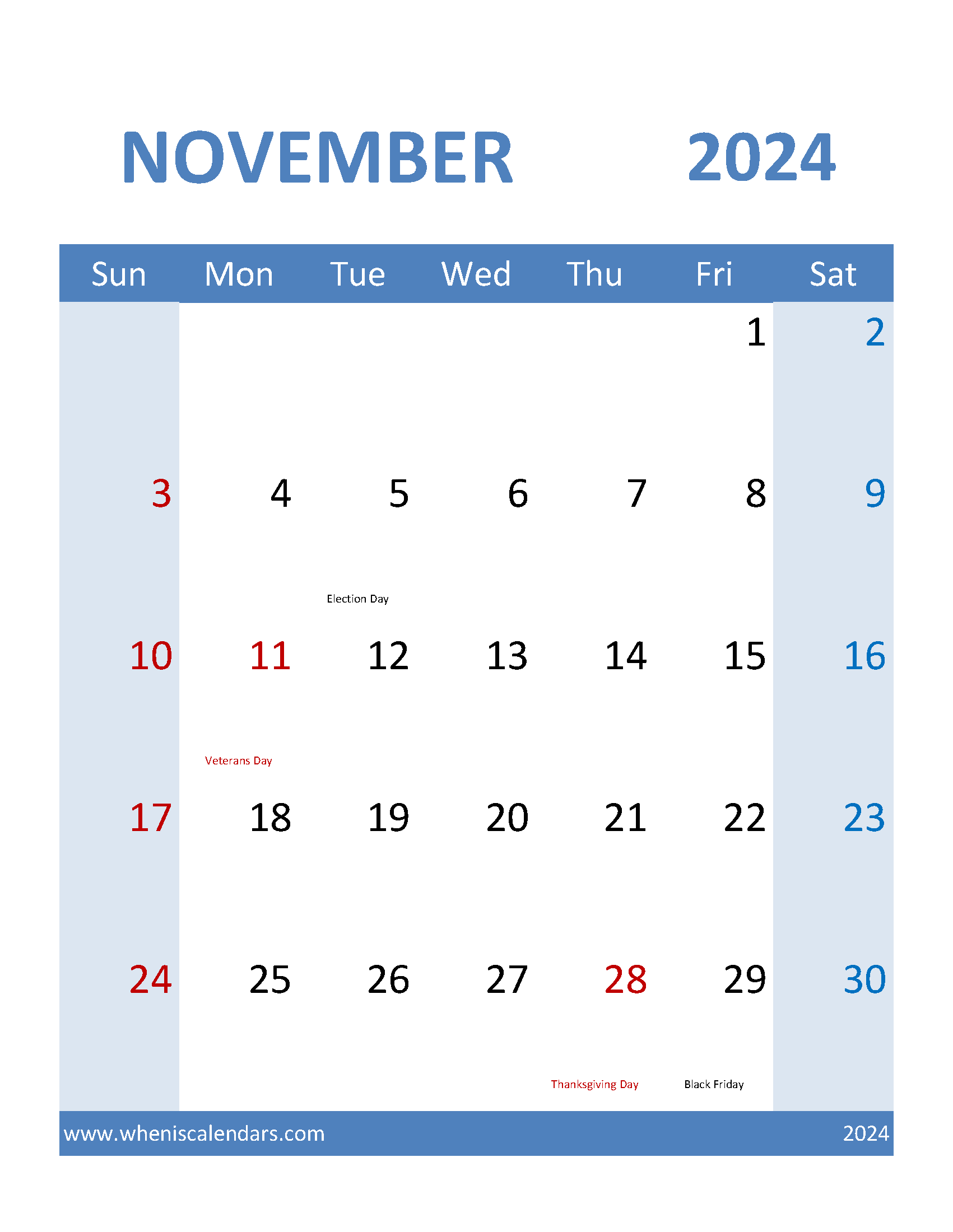 Calendar Free Printable November 2024 Monthly Calendar
