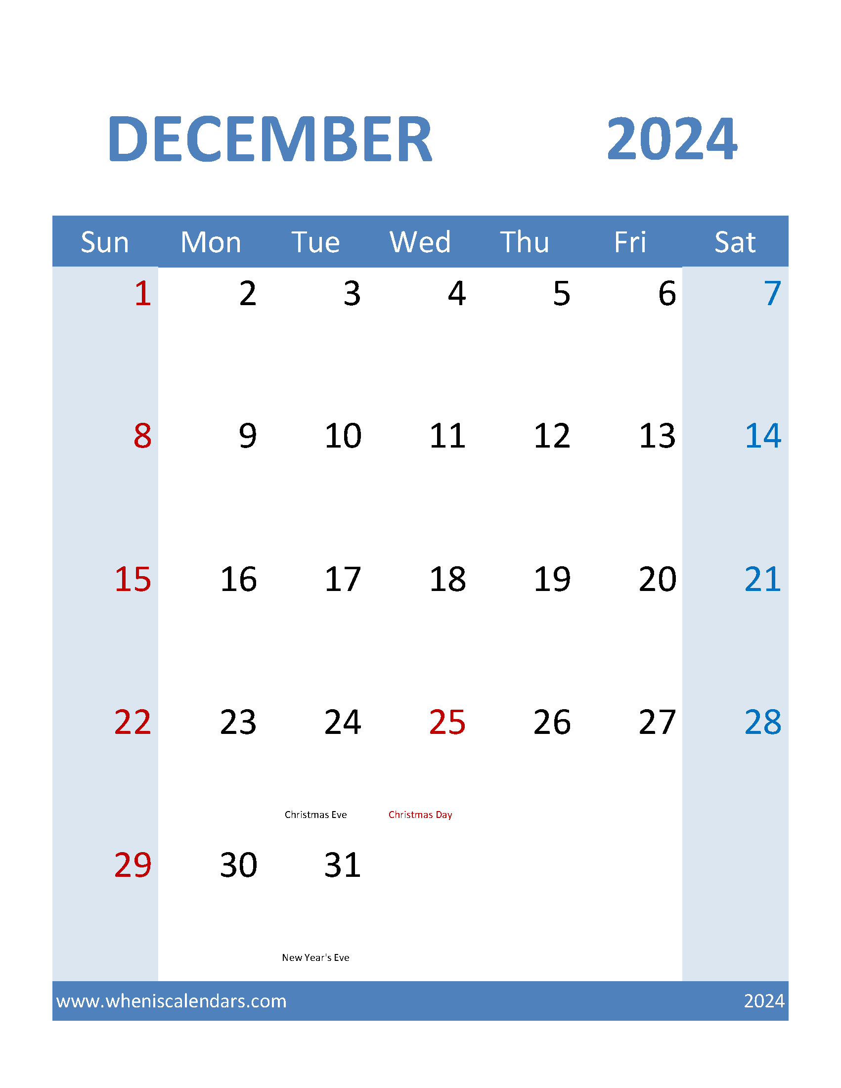 Calendar Free Printable December 2024 Monthly Calendar