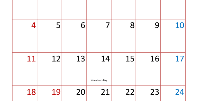 February Printable Calendar 2024 Free F24101