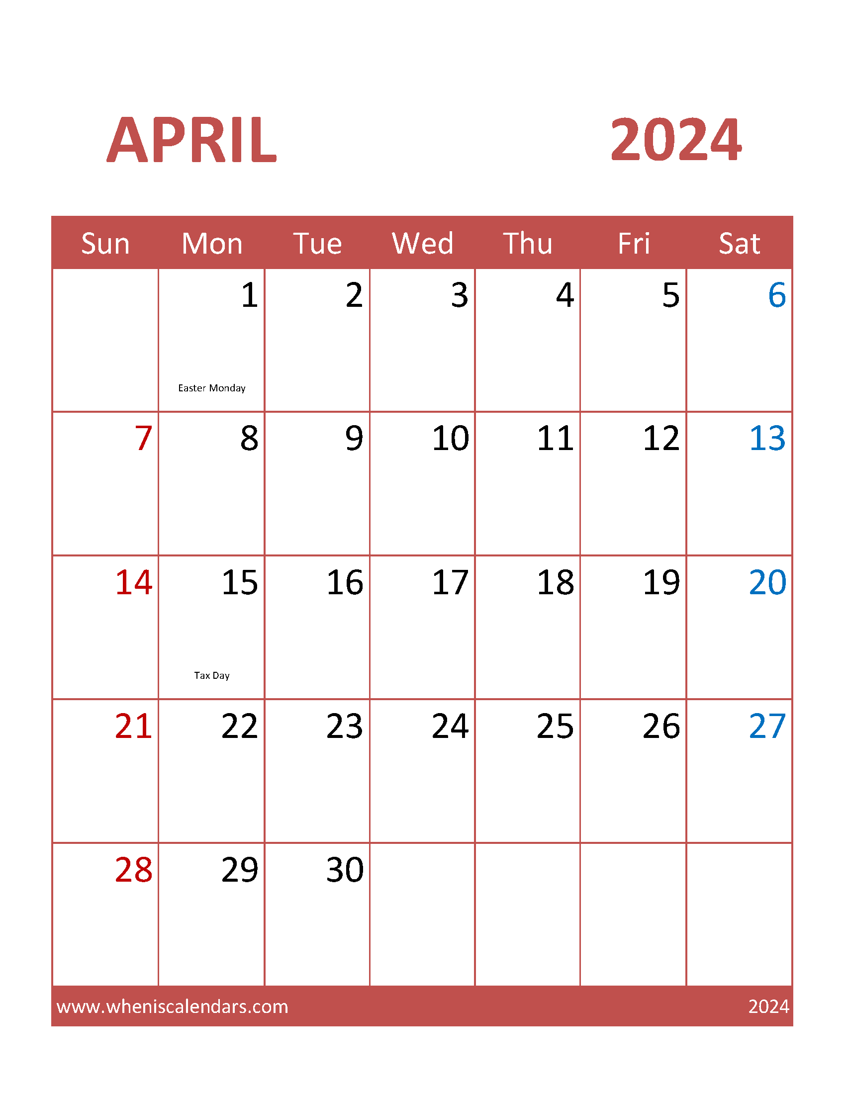 Free Printable Calendar pages April 2024 Monthly Calendar