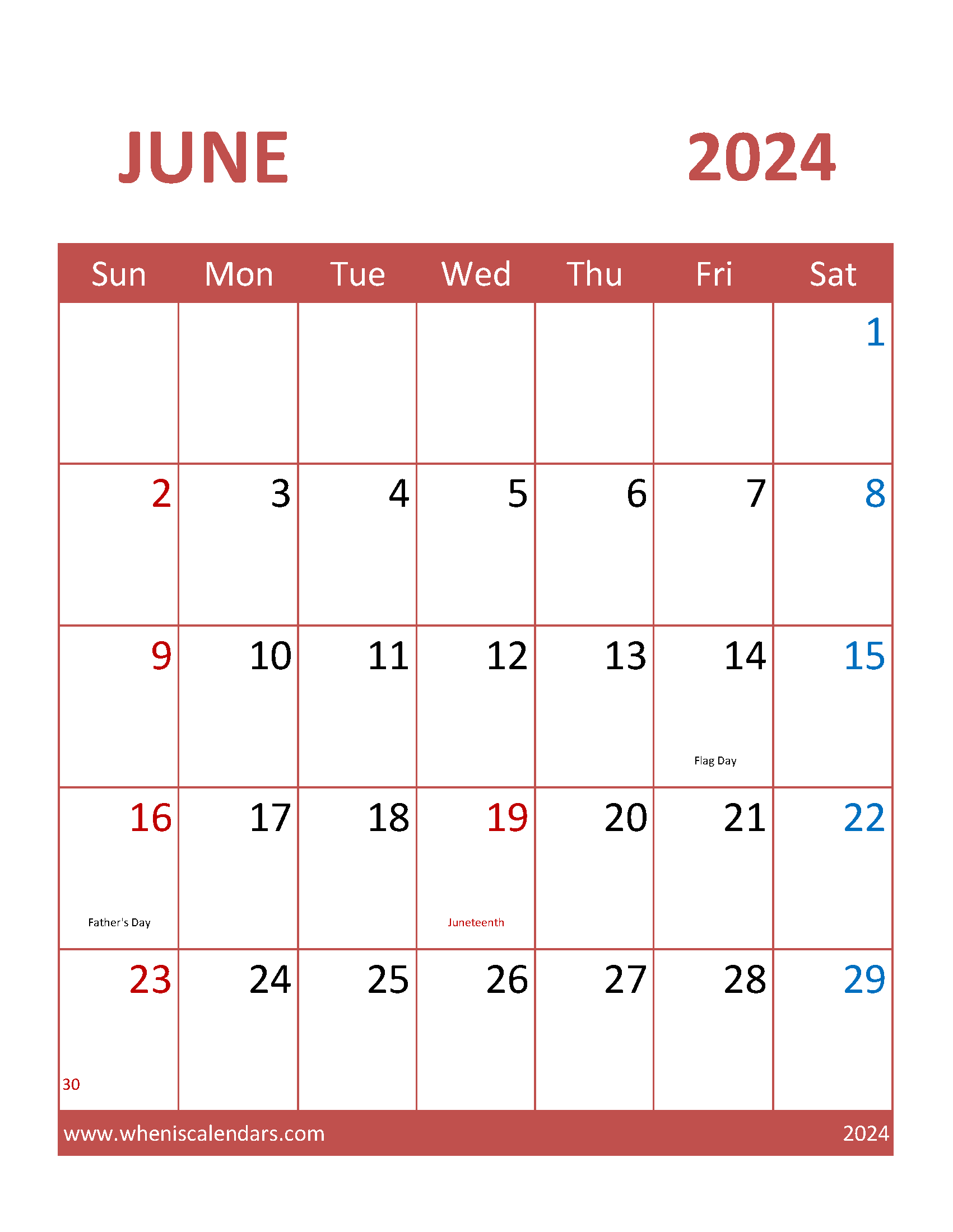 Free Printable Calendar pages June 2024 Monthly Calendar