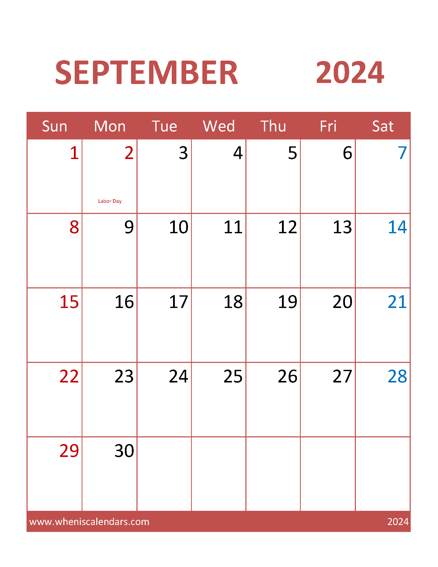 Free Printable Calendar pages September 2024 Monthly Calendar