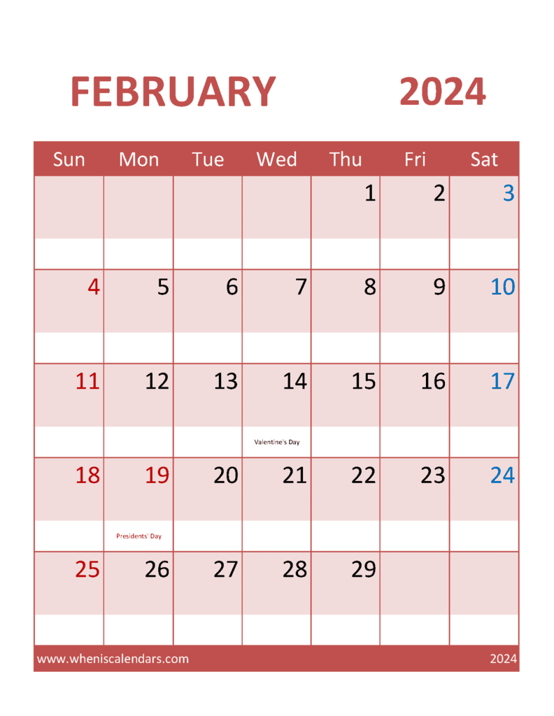 February Calendar 2024 Template F24102
