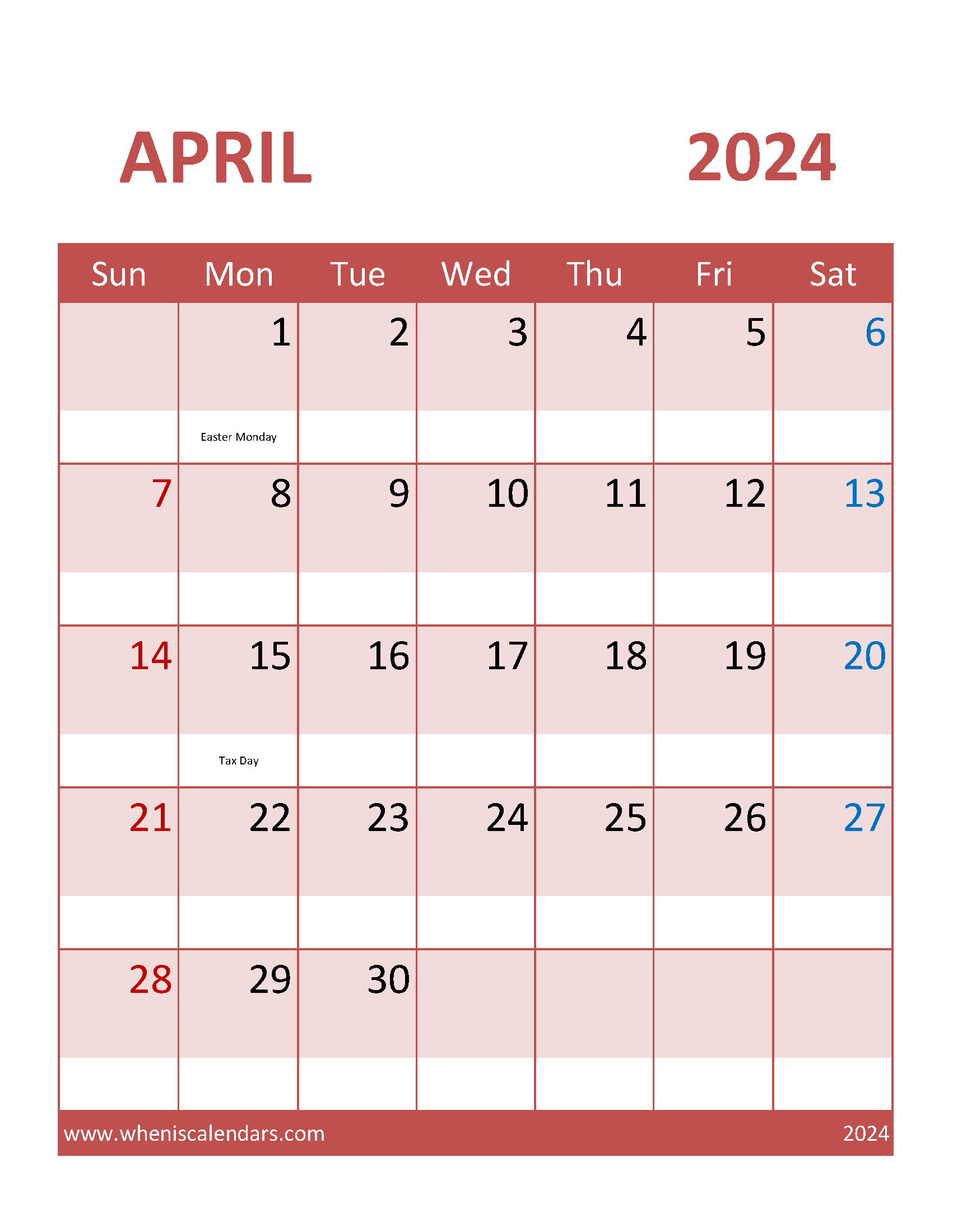 Printable Calendar Free April 2024 Monthly Calendar
