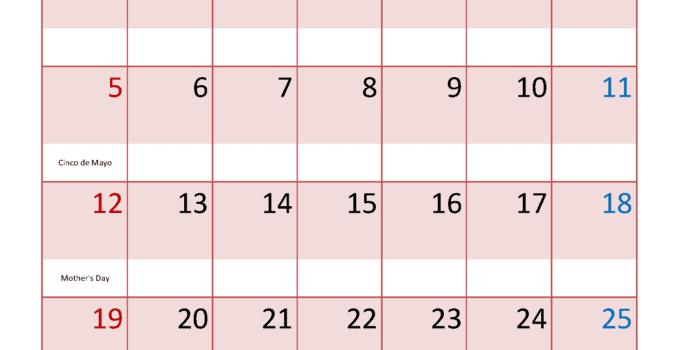 printable Calendar Free May 2024 M54382