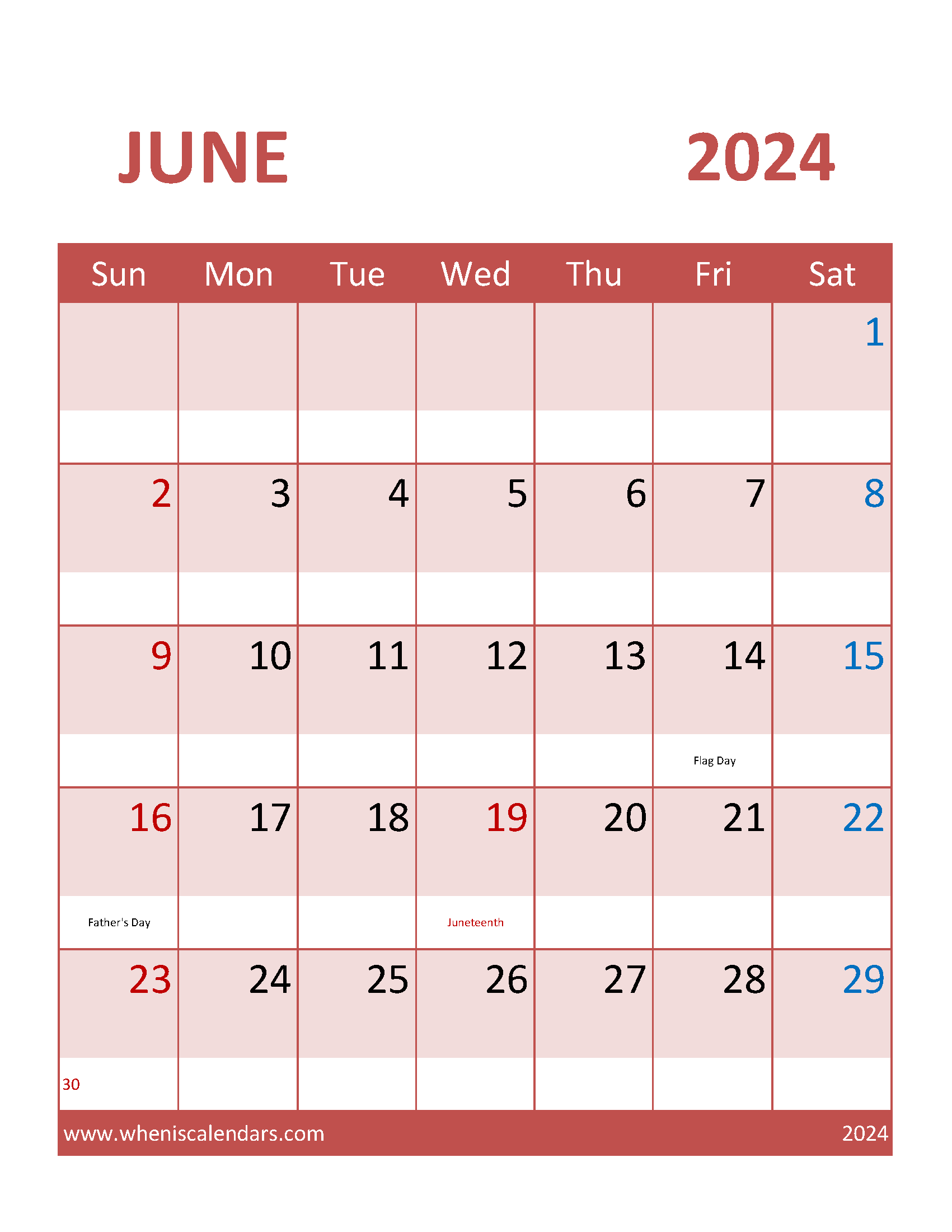 Printable Calendar Free June 2024 Monthly Calendar
