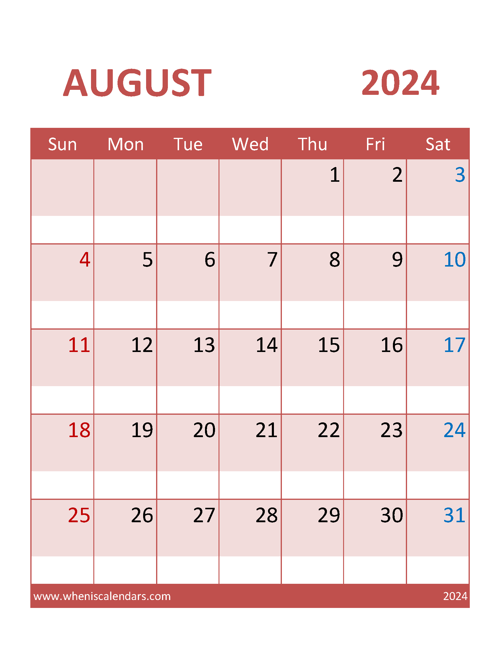 Printable Calendar Free August 2024 Monthly Calendar