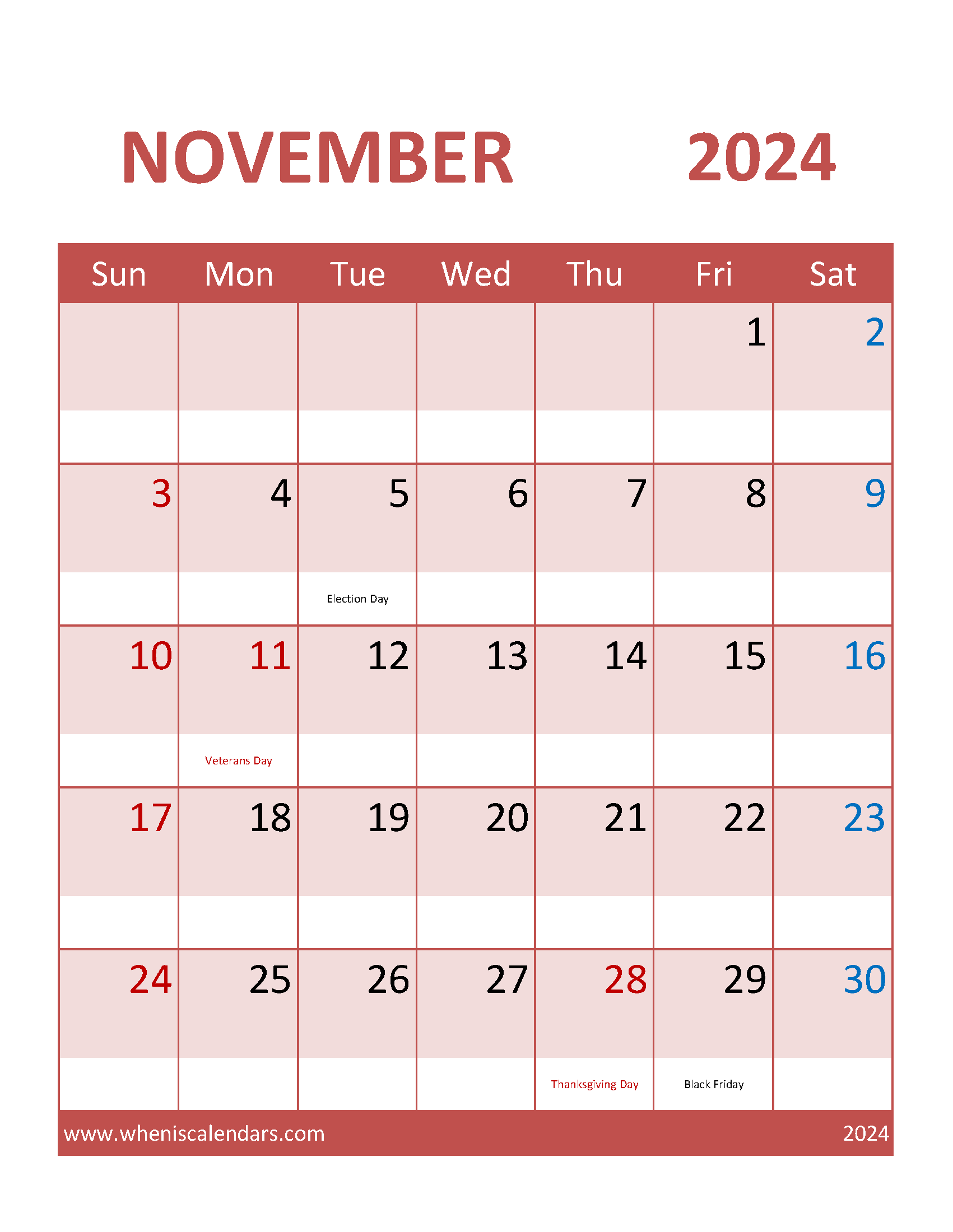 Printable Calendar Free November 2024 Monthly Calendar