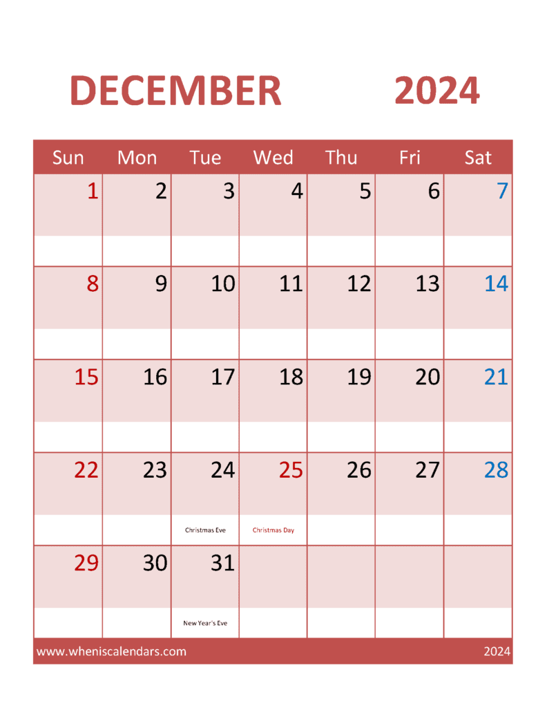 December Calendar 2024 Template Monthly Calendar