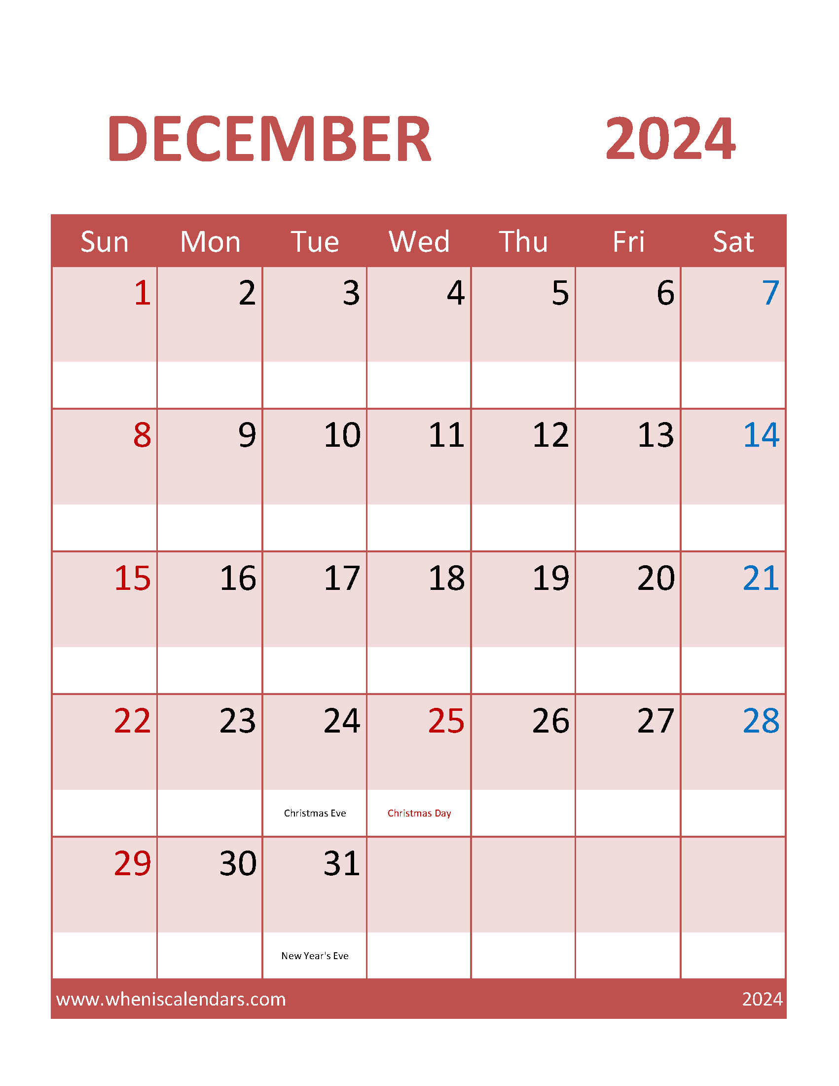 Printable Calendar Free December 2024 Monthly Calendar