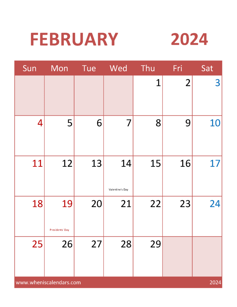 print February Calendar 2024 Monthly Calendar