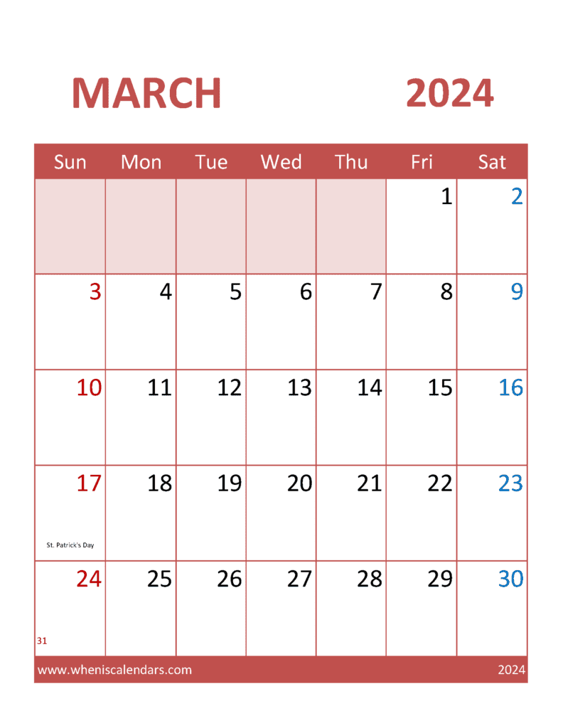 print March Calendar 2024 Monthly Calendar