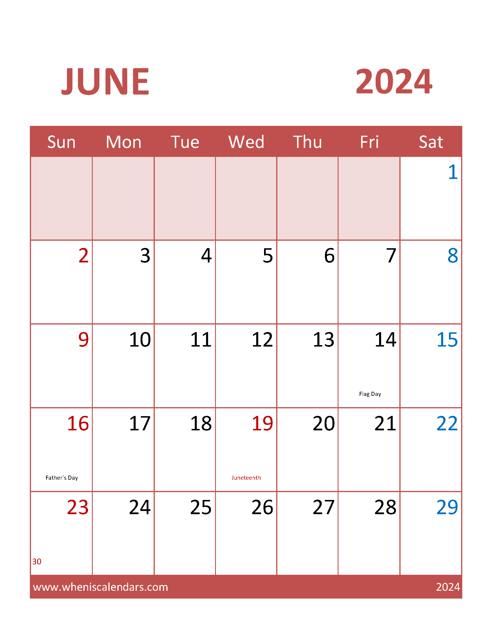 Free Calendar Template 2024 June Monthly Calendar