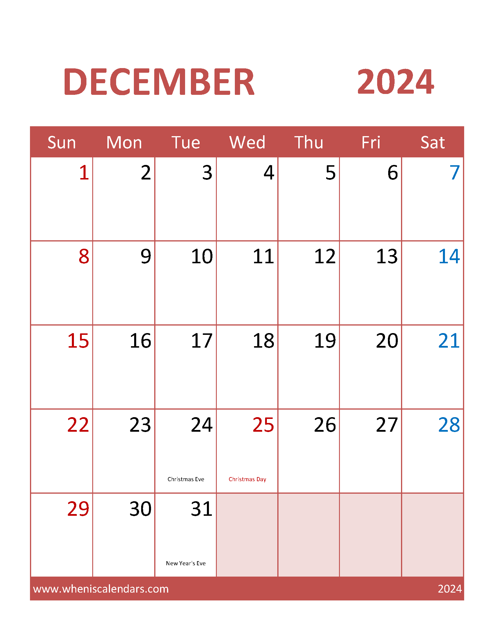 Free Calendar Template 2024 December Monthly Calendar