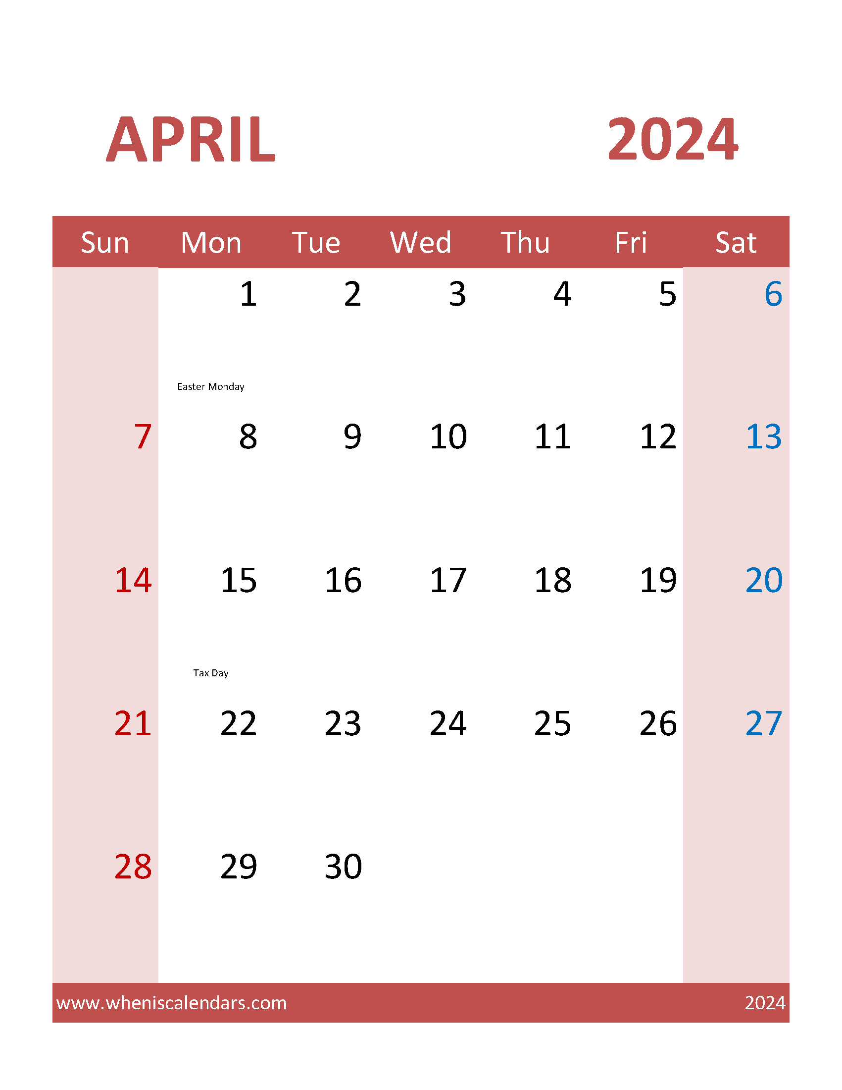 April 2024 Printable Blank Calendar Monthly Calendar