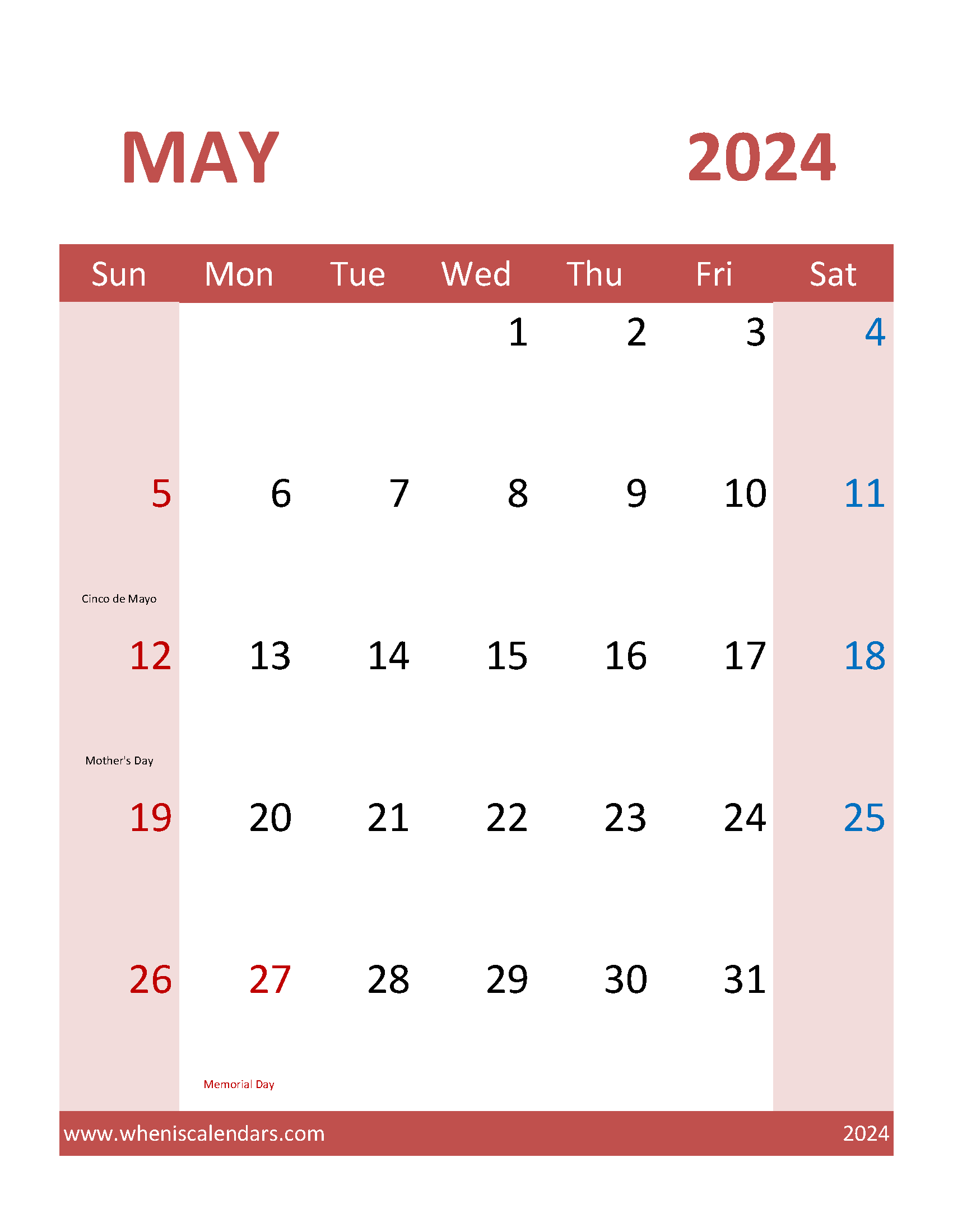 May 2024 Printable Blank Calendar Monthly Calendar