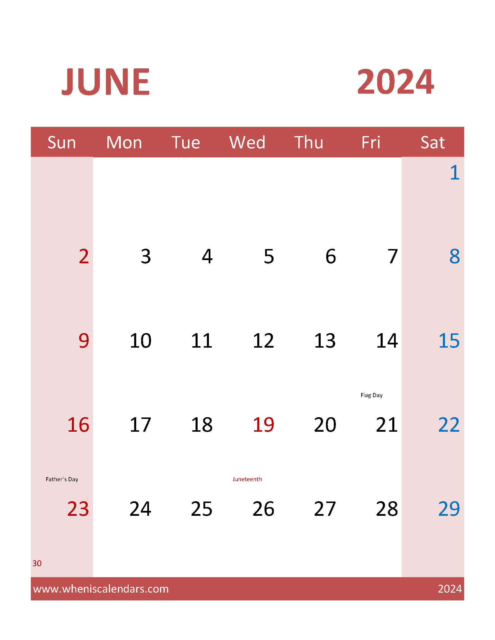 June 2024 Printable Blank Calendar Monthly Calendar