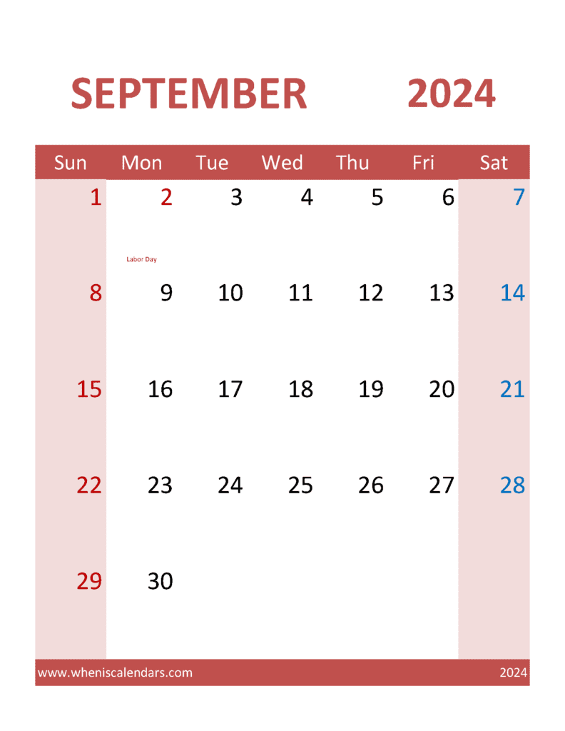 September 2024 Calendar Word Template Monthly Calendar